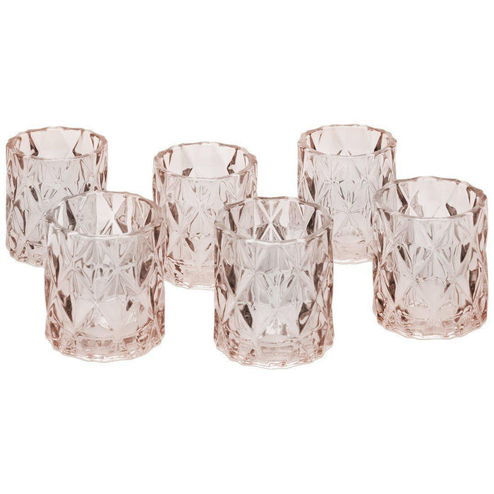 Modern Multifaceted Glass Candle Holders, Set of 6-Set of 6-Koyal Wholesale-Blush Pink-