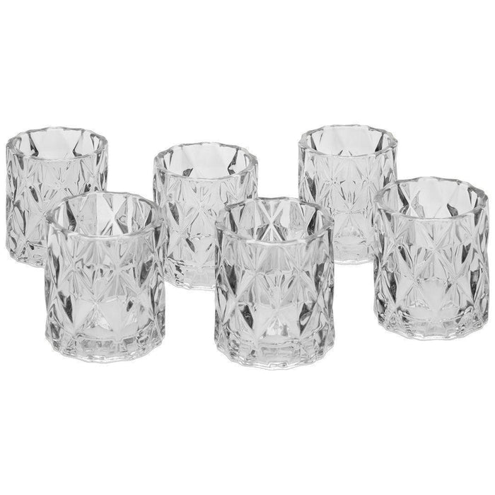 Modern Multifaceted Glass Candle Holders, Set of 6-Set of 6-Koyal Wholesale-Gray-