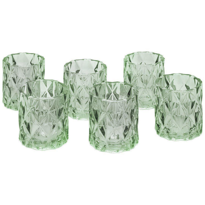 Modern Multifaceted Glass Candle Holders, Set of 6-Set of 6-Koyal Wholesale-Mint-