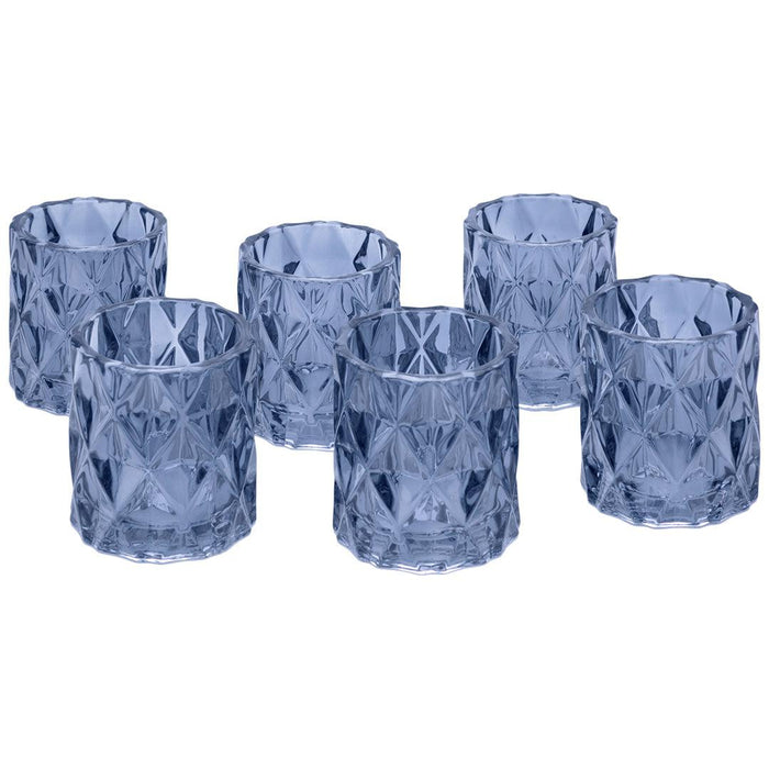 Modern Multifaceted Glass Candle Holders, Set of 6-Set of 6-Koyal Wholesale-Navy Blue-