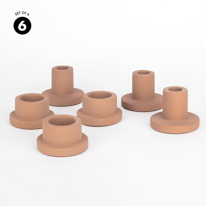 Modern Terracotta Ceramic Tealight and Taper Candle Holders, Set of 6-Set of 6-Koyal Wholesale-Matte Terracotta-