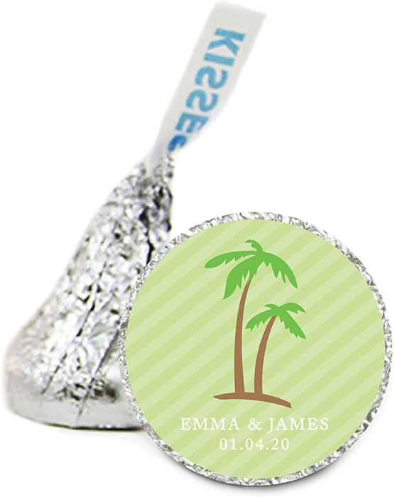 Personalized Wedding Hershey's Kisses Stickers, Motif-Set of 216-Andaz Press-Palm Trees-