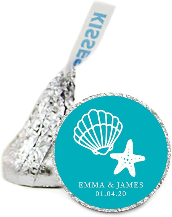 Personalized Wedding Hershey's Kisses Stickers, Motif-Set of 216-Andaz Press-Sea Shell with Starfish-