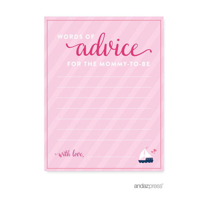 Pink Girl Nautical Baby Shower Games & Fun Activities-Set of 20-Andaz Press-Advice Cards-
