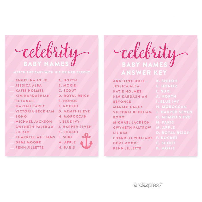 Pink Girl Nautical Baby Shower Games & Fun Activities-Set of 20-Andaz Press-Celebrity Name Game-