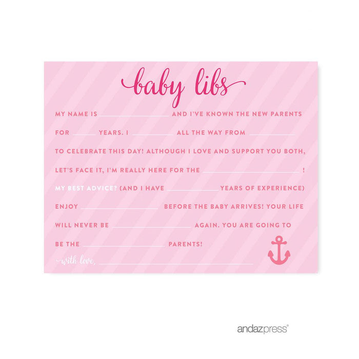 Pink Girl Nautical Baby Shower Games & Fun Activities-Set of 20-Andaz Press-Fill-In-The-Blank-