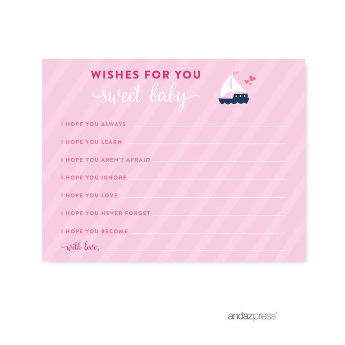 Pink Girl Nautical Baby Shower Games & Fun Activities-Set of 20-Andaz Press-Wishes For Baby-