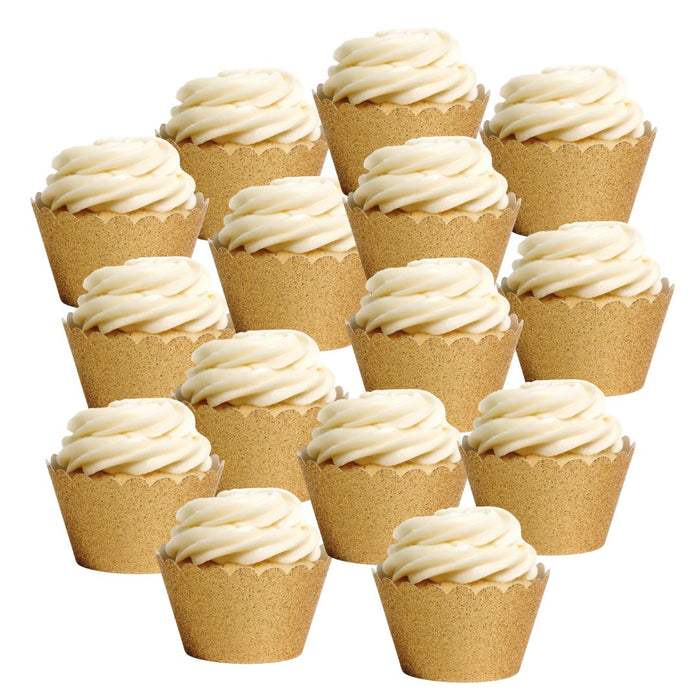 Platinum Glitter Cupcake Wrappers-Set of 50-Koyal Wholesale-Gold-