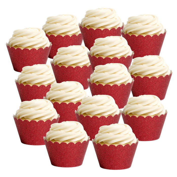 Platinum Glitter Cupcake Wrappers-Set of 50-Koyal Wholesale-Red-