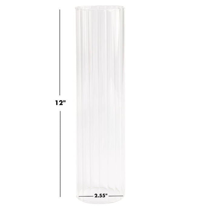 Ribbed Clear Hurricane Glass Cylinder Candleholder Chimney Tube-Set of 6-Koyal Wholesale-2.55" x 10"-