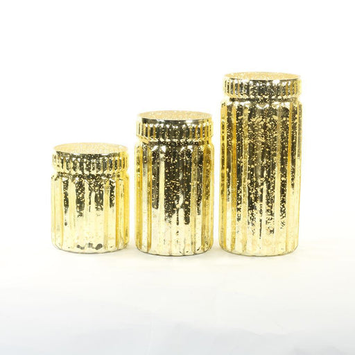 Ribbed Mercury Glass Vases-Set of 3-Koyal Wholesale-Gold-