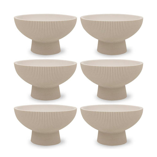 Ribbed Pedestal Decorative Bowls-Set of 6-Koyal Wholesale-Desert Tan-