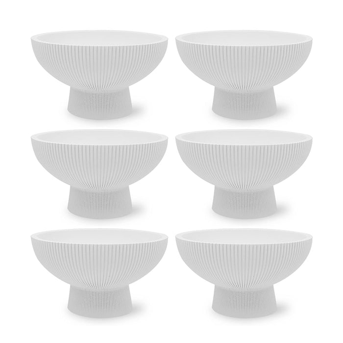 Ribbed Pedestal Decorative Bowls-Set of 6-Koyal Wholesale-White-