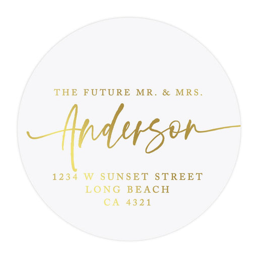 Round Clear Custom Wedding Return Address Labels with Gold Ink, Set of 40-Set of 40-Andaz Press-The Future Mr. & Mrs.-