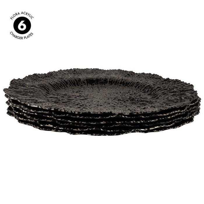 Set of 12 Acrylic Charger Plates Round Flora Bulk Pack-Koyal Wholesale-Metallic Silver-Set of 12-
