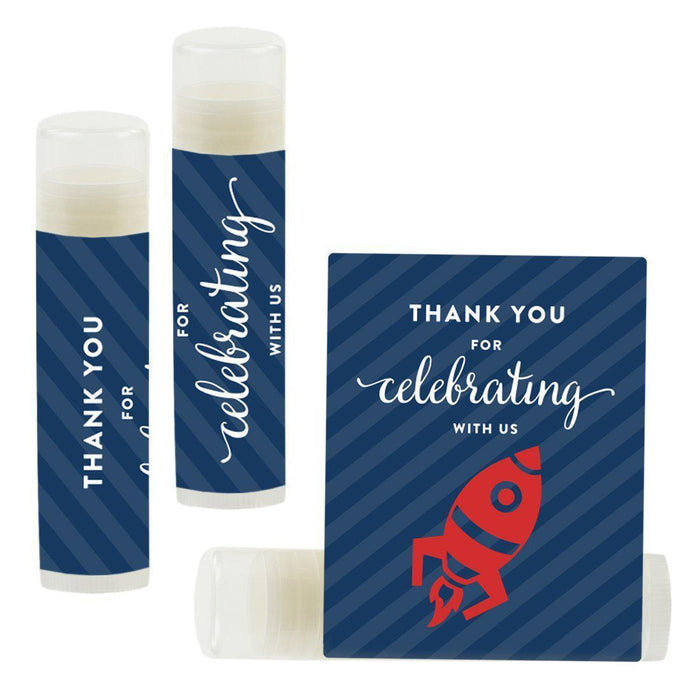Set of 12 Lip Balm Birthday Party Favors, Thank You for Celebrating with Us-Set of 12-Andaz Press-Rocket Ship Astronaut-