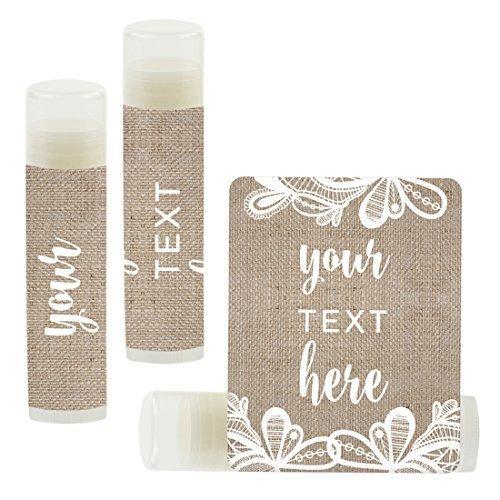 Set of 12 Personalized Lip Balm Party Favors, Your Text Here-Set of 12-Andaz Press-Burlap Lace-