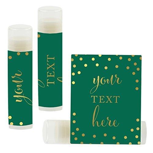 Set of 12 Personalized Lip Balm Party Favors, Your Text Here-Set of 12-Andaz Press-Metallic Gold Ink on Emerald Green-