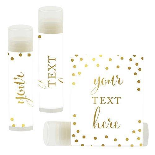 Set of 12 Personalized Lip Balm Party Favors, Your Text Here-Set of 12-Andaz Press-Metallic Gold Ink on White-