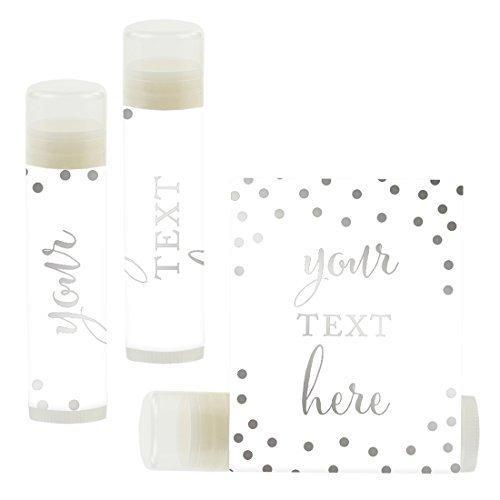 Set of 12 Personalized Lip Balm Party Favors, Your Text Here-Set of 12-Andaz Press-Metallic Silver Ink on White-