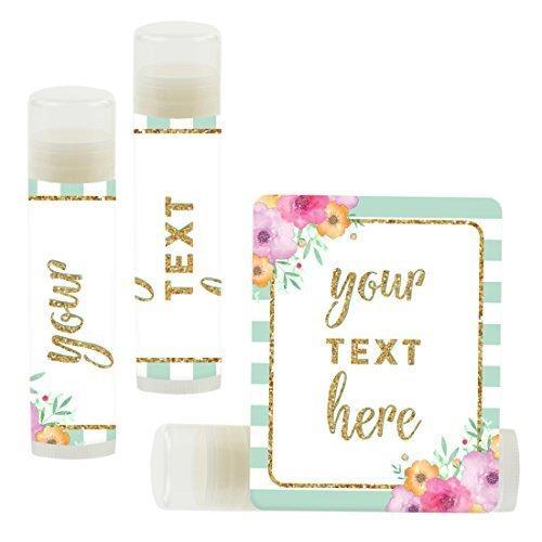 Set of 12 Personalized Lip Balm Party Favors, Your Text Here-Set of 12-Andaz Press-Mint Green Faux Gold Glitter-