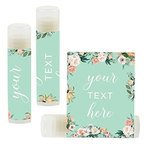 Set of 12 Personalized Lip Balm Party Favors, Your Text Here-Set of 12-Andaz Press-Peach Mint Green Floral Garden Party-