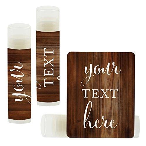 Set of 12 Personalized Lip Balm Party Favors, Your Text Here-Set of 12-Andaz Press-Rustic Wood-