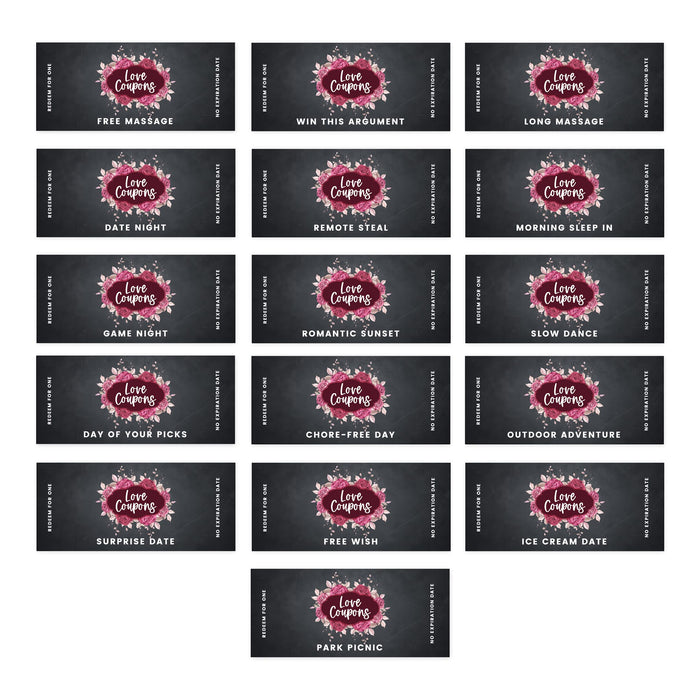 Set of 16 Couples Coupons-Set of 16-Andaz Press-Burgundy Roses Love-