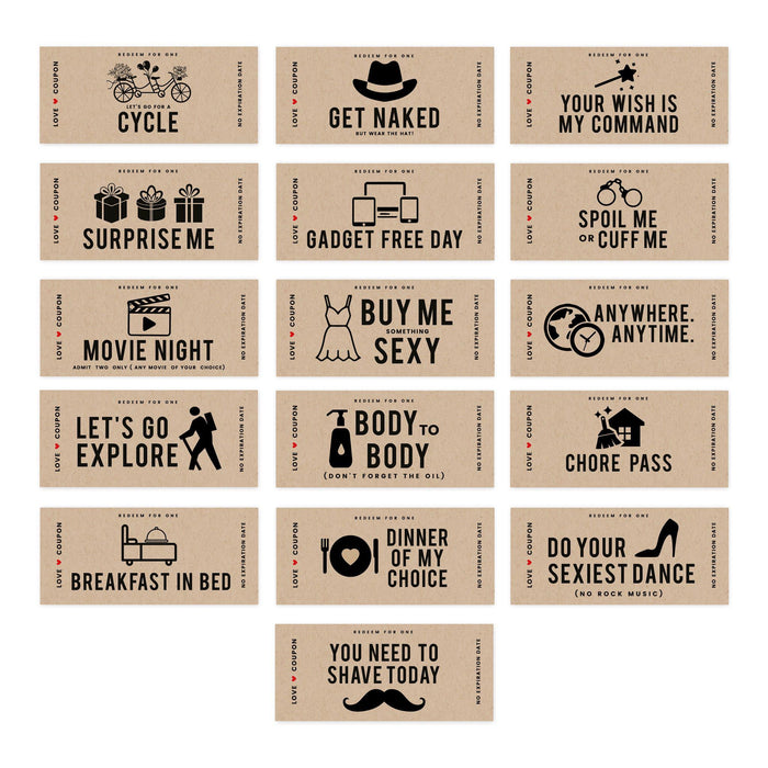 Set of 16 Couples Coupons-Set of 16-Andaz Press-Kraft Brown Love-