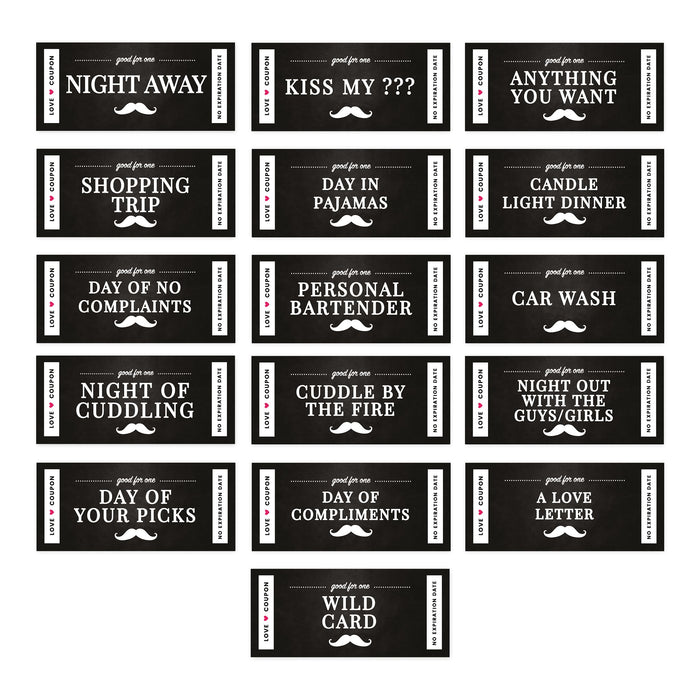 Set of 16 Couples Coupons-Set of 16-Andaz Press-Mustache Design Love-