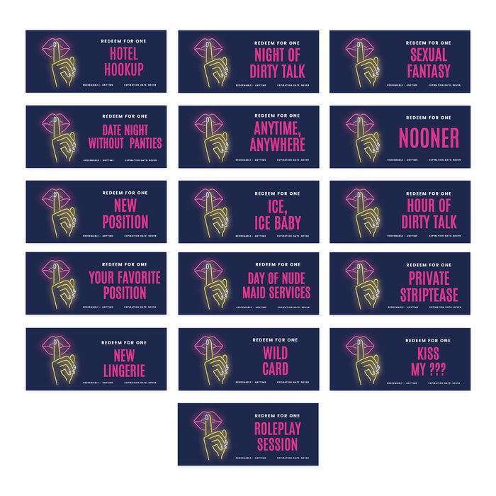 Set of 16 Couples Coupons-Set of 16-Andaz Press-Neon Lips Naughty Sexy Love-