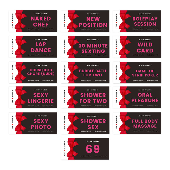Set of 16 Couples Coupons-Set of 16-Andaz Press-Red Bow Design Sexy Love-