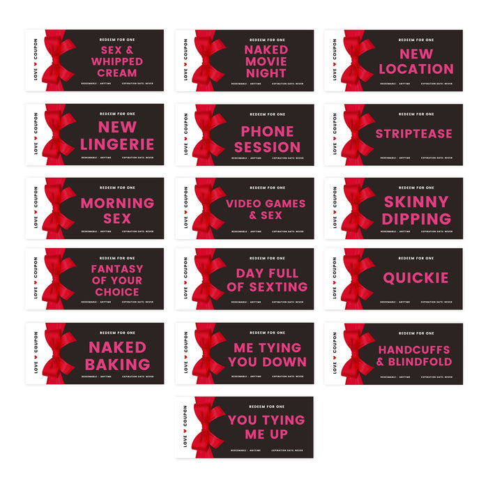 Set of 16 Couples Coupons-Set of 16-Andaz Press-Red Bow Naughty Sexy Love-