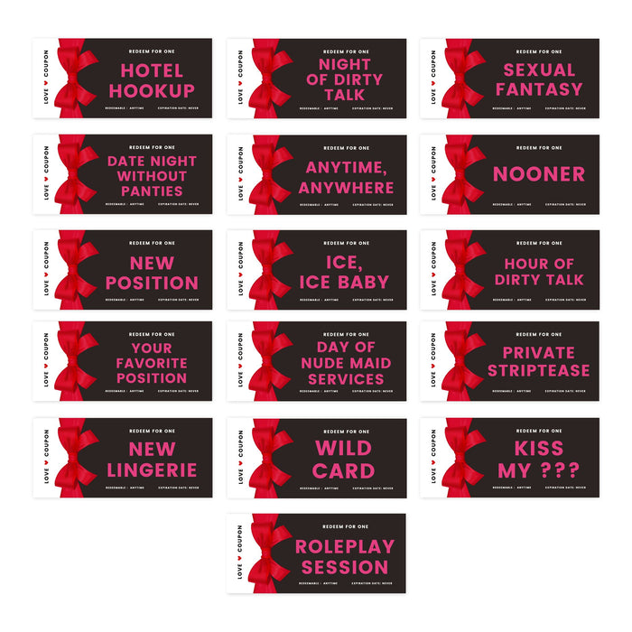 Set of 16 Couples Coupons-Set of 16-Andaz Press-Red Bow Redeem For One Sexy-