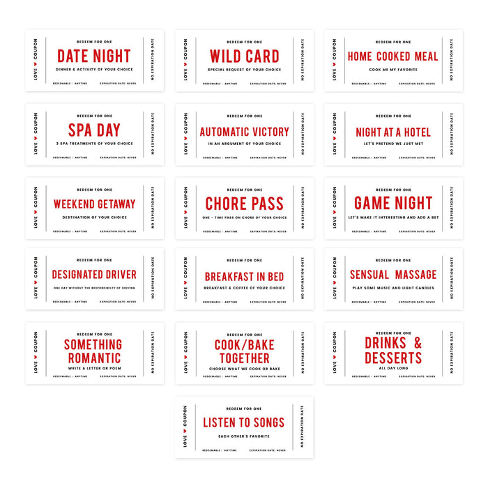 Set of 16 Couples Coupons-Set of 16-Andaz Press-Red and White Love-