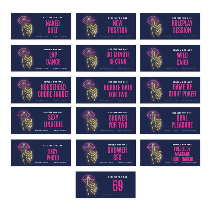 Set of 16 Couples Coupons-Set of 16-Andaz Press-Sexy Neon Lips Naughty Love-