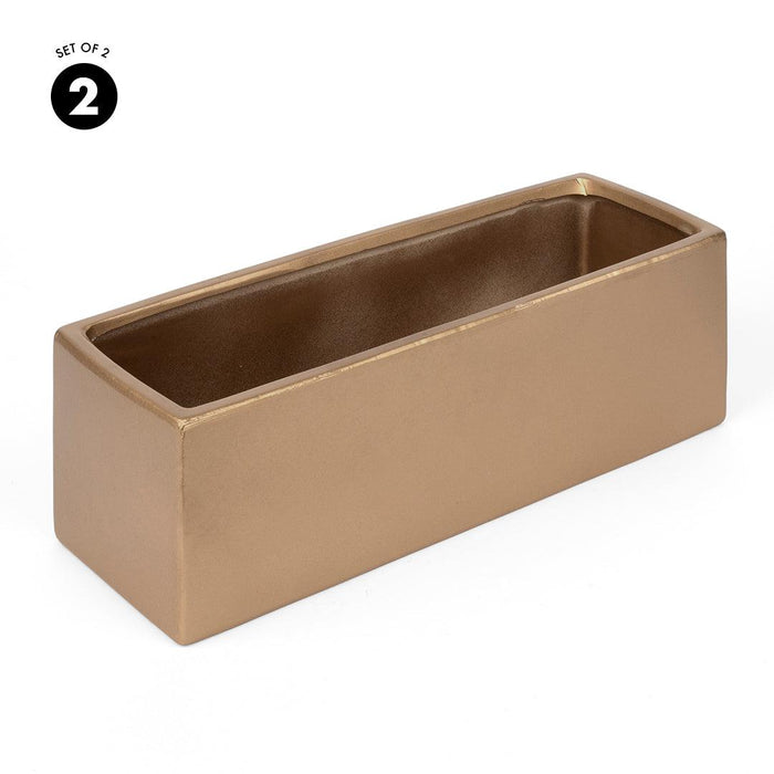 Set of 2 Ceramic Rectangular Vase-Set of 2-Koyal Wholesale-Black-
