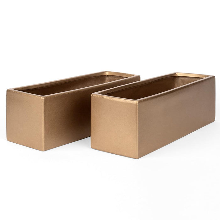 Set of 2 Ceramic Rectangular Vase-Set of 2-Koyal Wholesale-Gold-