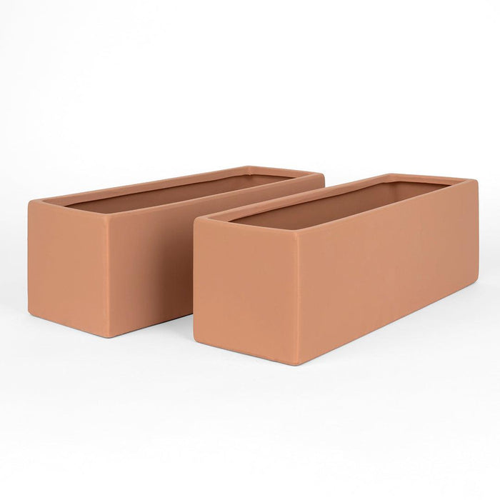 Set of 2 Ceramic Rectangular Vase-Set of 2-Koyal Wholesale-Terracotta-