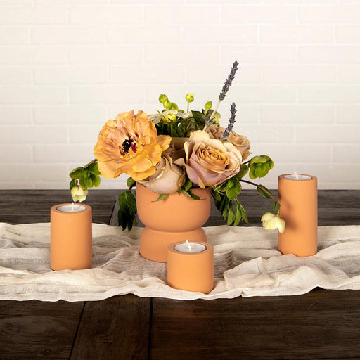 Set of 3 Ceramic Tealight and Taper Candle Holders Modern Minimal Candle Holder-Set of 3-Koyal Wholesale-Terracotta-