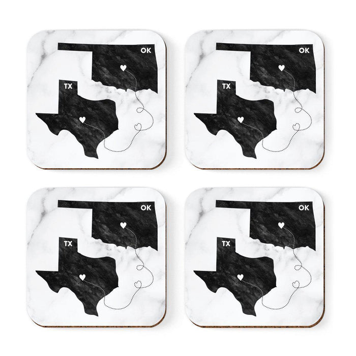 Set of 4 Square Coffee Drink Coasters Texas Long Distance Gift-Set of 4-Andaz Press-Oklahoma-