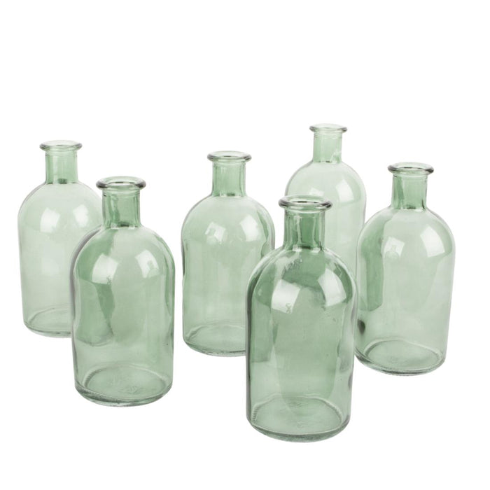 Set of 6 Glass Bud Vases | Small Apothecary Bottles, Bulk Set-Koyal Wholesale-Vintage Green-Set of 6-