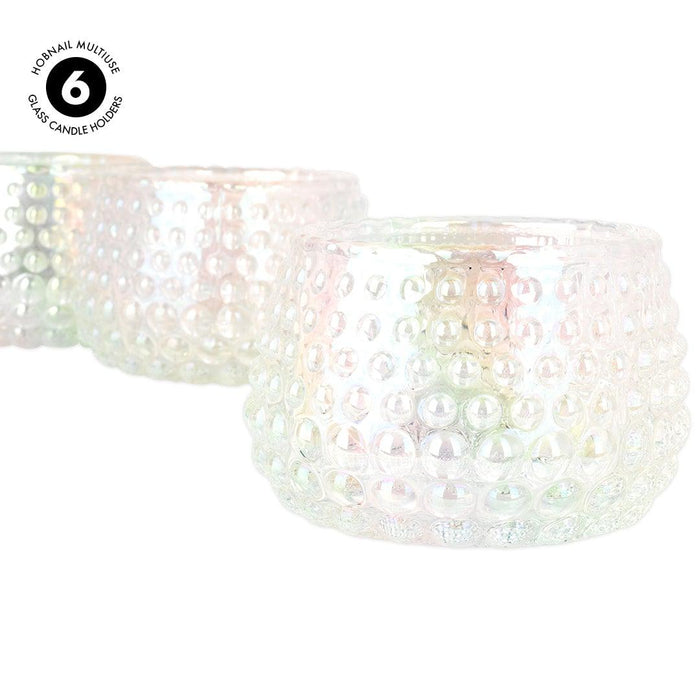 Set of 6 Hobnail Multi-Use Glass Candle Holders-Set of 6-Koyal Wholesale-Red-