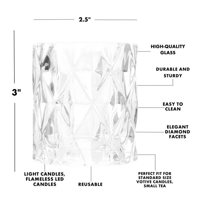 Set of 6 Modern Multifaceted Glass Candle Holders-Set of 6-Koyal Wholesale-Red-