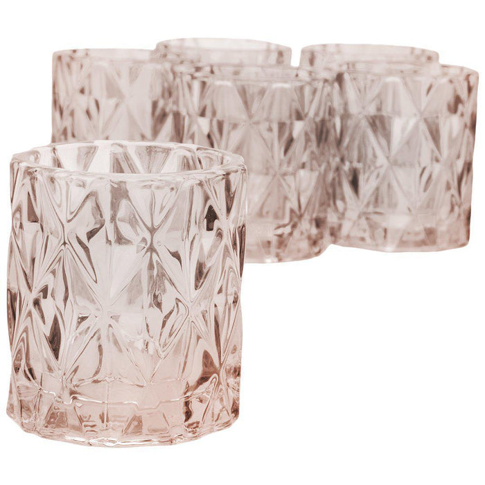 Set of 6 Modern Multifaceted Glass Candle Holders-Set of 6-Koyal Wholesale-Red-