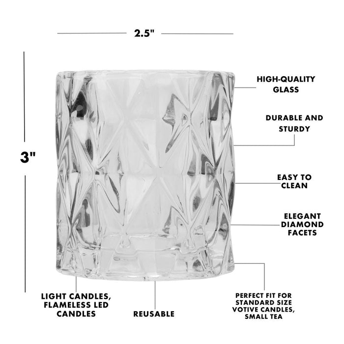 Set of 6 Modern Multifaceted Glass Candle Holders-Set of 6-Koyal Wholesale-Red-