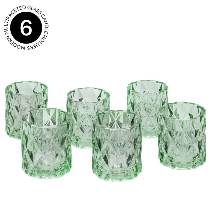 Set of 6 Modern Multifaceted Glass Candle Holders-Set of 6-Koyal Wholesale-Red-