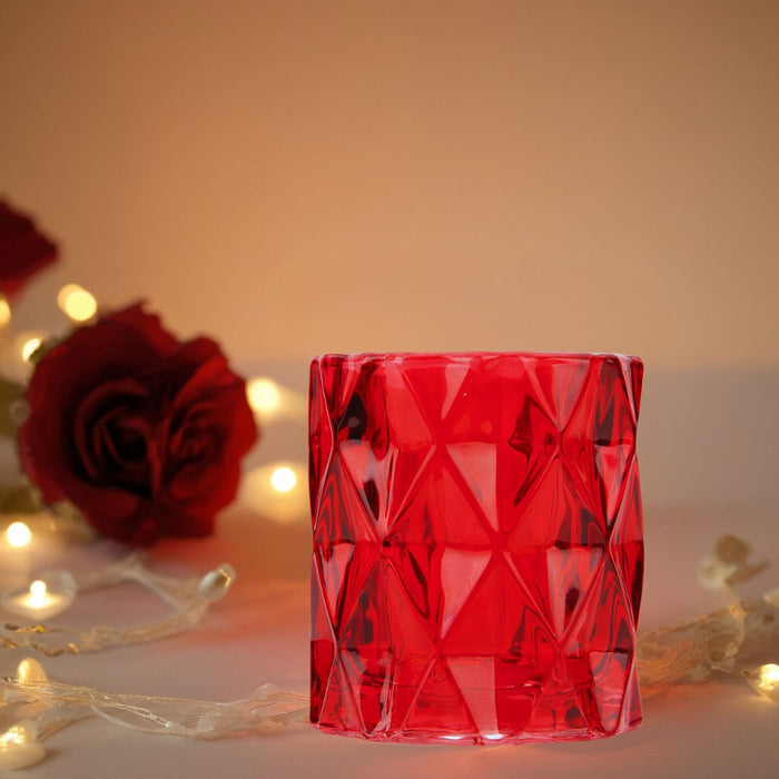 Set of 6 Modern Multifaceted Glass Candle Holders-Set of 6-Koyal Wholesale-Red-