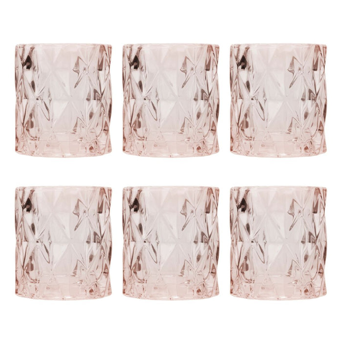 Set of 6 Modern Multifaceted Glass Candle Holders-Set of 6-Koyal Wholesale-Blush Pink-