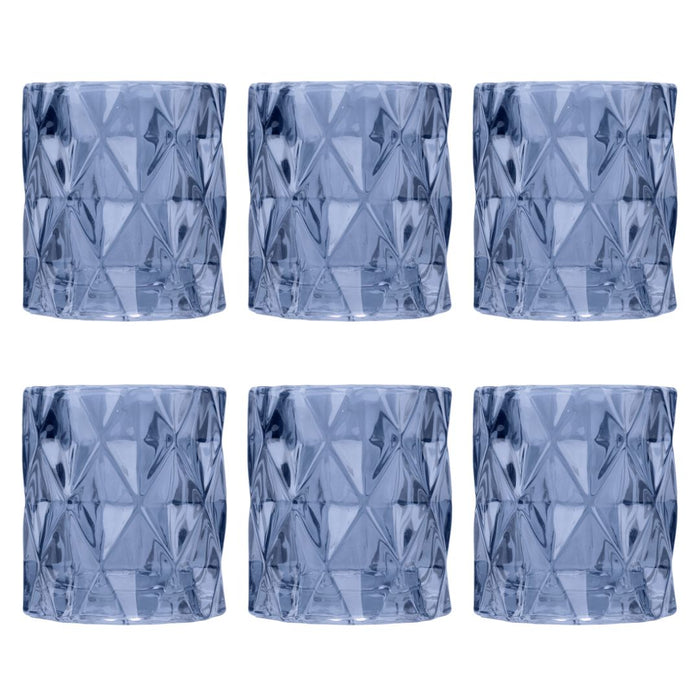 Set of 6 Modern Multifaceted Glass Candle Holders-Set of 6-Koyal Wholesale-Navy Blue-